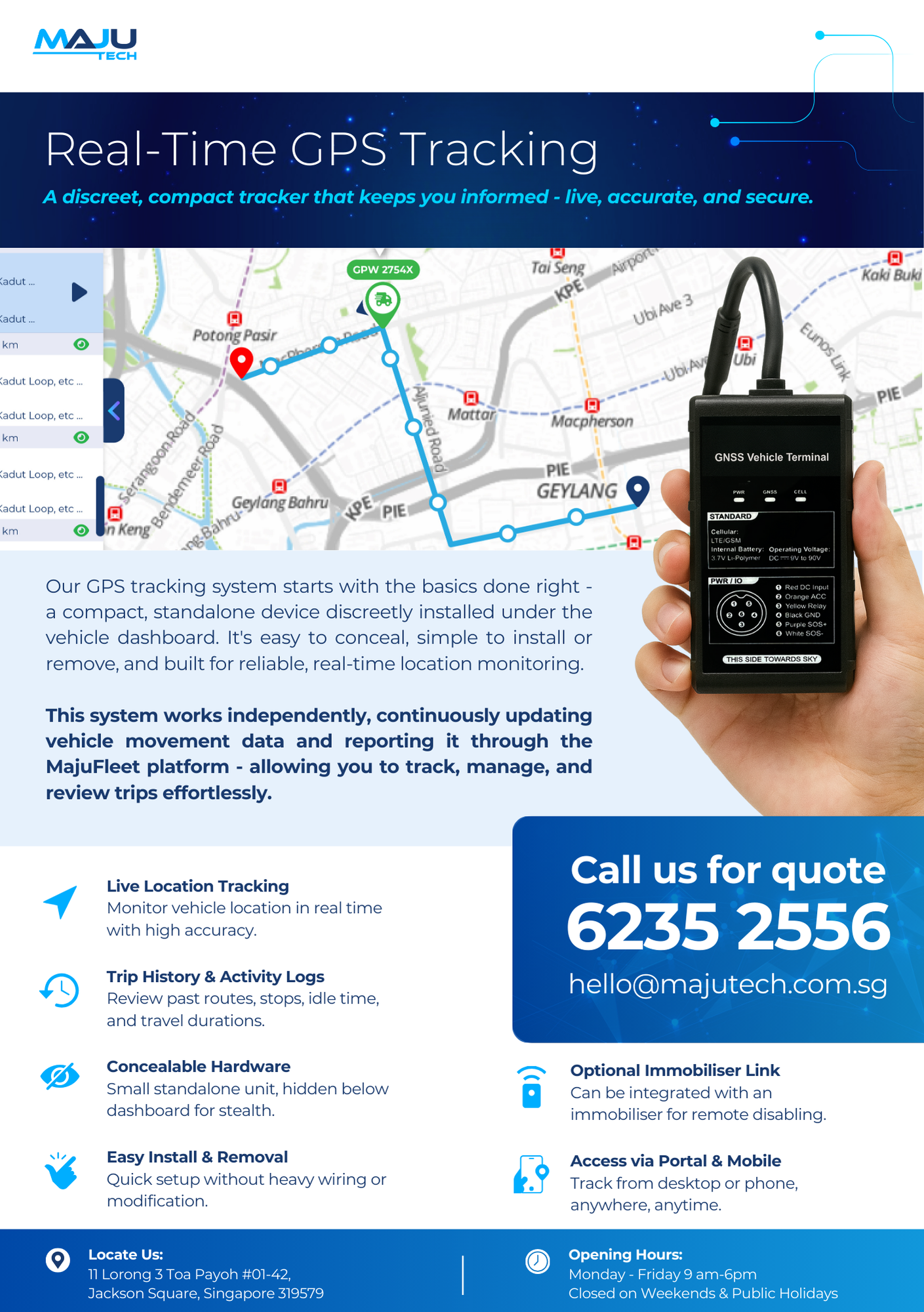 MajuTech real-time GPS tracking brochure